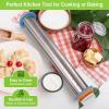 imageRolling Pin with Thickness Rings and Silicone Baking Mat Adjustable Stainless Steel Rolling Pins for Pasta or Sugar Decorating Cookies Bread Making Tools Fondant Roller for Dough Dumpling RavioliSilver