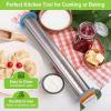 imageRolling Pin with Thickness Rings and Silicone Baking Mat Adjustable Stainless Steel Rolling Pins for Pasta or Sugar Decorating Cookies Bread Making Tools Fondant Roller for Dough Dumpling RavioliRed