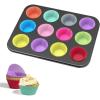 imageWIBIMEN Muffin Pan with 12 Silicone Cupcake Baking Cups  Nonstick Regular Size Cupcake Pan  Reusable Muffin Tin Baking Pans Set for Making Muffin Cakes Tart Bread1PCS 12Cup Regular1PCS 12Cup Regular