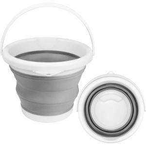 imageCollapsible Bucket with Handle 10L26 Gallon Portable Mop Bucket for Cleaning Silicone Ice Buckets for Outdoor Camping Fishing Car Washing Household Cleaning Supplies Large Plastic Wash Basin TubGray