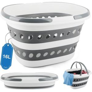 imageLaundry Basket Collapsible 16L Small Clothes Hamper PopUp Laundry Baskets with Handles Foldable Plastic Bin Storage Containers for Clothes Baby Kids Hamper Storage Organizer for Dorm Room Bathroom16L