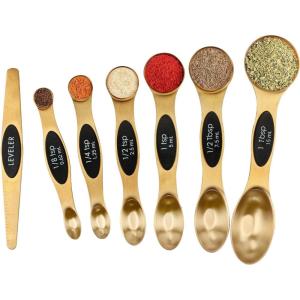 imageMagnetic Measuring Spoons Set with Leveler Stackable Stainless Steel Tablespoons for Baking Fits in Spice JarsGold