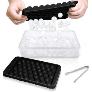 imageWIBIMEN Ice Cube Tray with Lid and Bin  Round Ice Trays for Freezer with Lid  Ice Cube Trays for Freezer with Ice Container 1quot2PACK BlackBlack