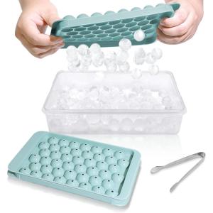 imageWIBIMEN Ice Cube Tray with Lid and Bin  Round Ice Trays for Freezer with Lid  Ice Cube Trays for Freezer with Ice Container 1quot2PACK BlackBlue