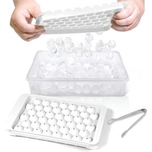imageWIBIMEN Ice Cube Tray with Lid and Bin  Round Ice Trays for Freezer with Lid  Ice Cube Trays for Freezer with Ice Container 1quot2PACK BlackWhite