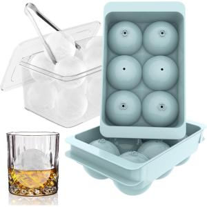 imageWIBIMEN Large Ice Cube Molds Big Round Whiskey Ice Cube Trays for Freezer Easy to Fill ampamp Release Whiskey Bourbon Cocktail19In6 Balls Blue2 PackBlue2 Pack