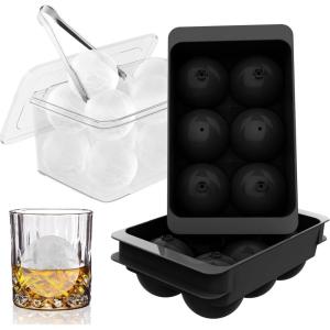imageWIBIMEN Large Ice Cube Molds Big Round Whiskey Ice Cube Trays for Freezer Easy to Fill ampamp Release Whiskey Bourbon Cocktail19In6 Balls Blue2 PackBlack2 Pack