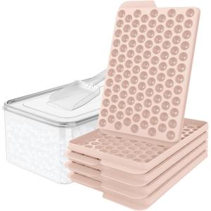 imageWIBIMEN Mini Ice Cube Trays Small Tiny Round Pebble Crushed Nugget Ice Trays for Freezer with Lid  Chilling Drinks Coffee Juice2 Pack055In  BluePink