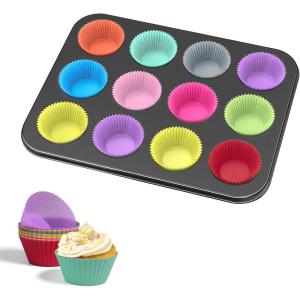imageWIBIMEN Muffin Pan with 12 Silicone Cupcake Baking Cups  Nonstick Regular Size Cupcake Pan  Reusable Muffin Tin Baking Pans Set for Making Muffin Cakes Tart Bread1PCS 12Cup Regular1PCS 12Cup Regular