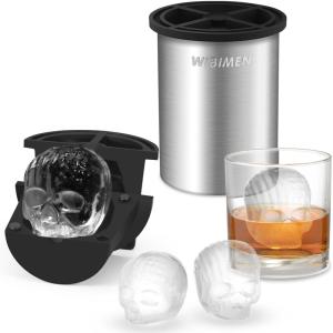 imageClear Ice Cube Maker  25quot Ball  Stainless Steel Clear Ice Maker  Compact Design  for Whiskey Cocktails Bourbon  2 PACK with Ice Tong ampamp Ice BoxMetallicSkull