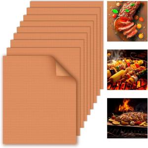 imageWIBIMEN Grill Mats for Outdoor Grill Copper 7pcs Grill Mat 100 NonStick PFOA Free 1575 x 13quot Heavy Duty Reusable and Easy to Clean  Gas Charcoal ampamp Electric BBQCopper 9pcs