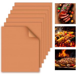 imageWIBIMEN Grill Mats for Outdoor Grill Copper 7pcs Grill Mat 100 NonStick PFOA Free 1575 x 13quot Heavy Duty Reusable and Easy to Clean  Gas Charcoal ampamp Electric BBQCopper 7pcs