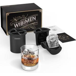 imageWIBIMEN Whiskey Ice Cubes Mold Set for Men Dad Husband Mens Gifts Set with Whiskey Glass Clear Ice Cube Maker and Greeting Card Bourbon Gifts for MenOld Fashioned Glass Set for FatherClassic Black