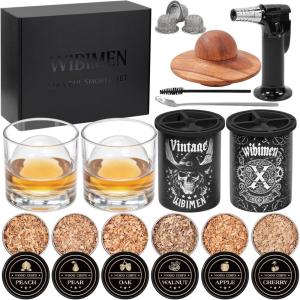 imageCocktail Smoker Kit with Torch Whiskey Smoker Infuser Kit of 6 Flavors Natural Wood Chips 2 Whiskey Glasses 2 Clear Ice Maker Old Fashioned Smoker Kit Whiskey Gifts for Men Without Butane