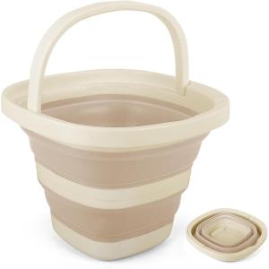 image5L Collapsible Bucket with Handle Mop Bucket for Wash Basin Dog Water Car Washing Window Cleaning Foldable Plastic Tub Waterpot for Outdoor Beaching Fishing Gardening Camping EssentialsBeige