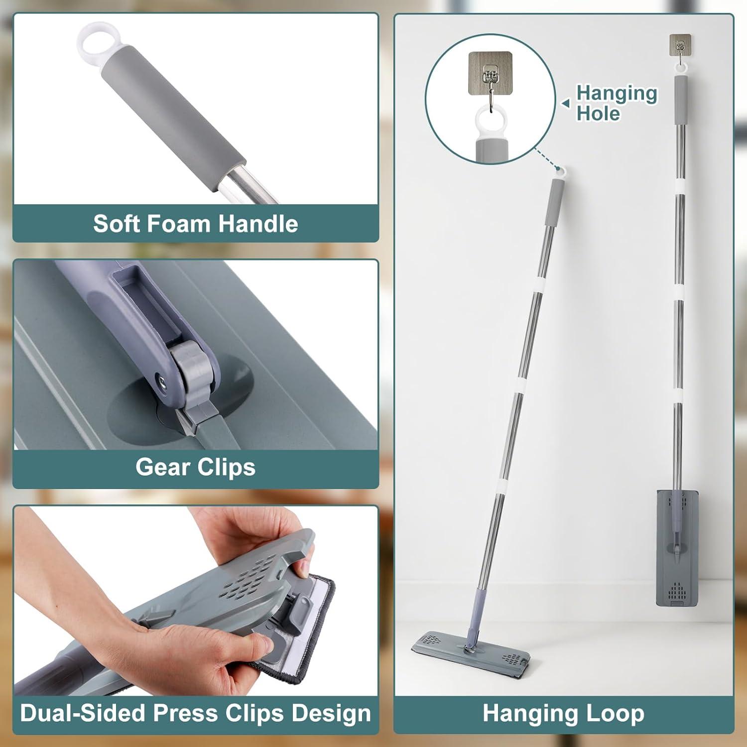 imageFlat Mop with 3 Pads Microfiber Mops for Floor Cleaning Adjustable Handle 2949 Dust Mop for Hardwood Floors Wet Dry Use on Laminate Wood Tile Vinyl Wall Mopping Bathroom Kitchen Household SuppliesMedium