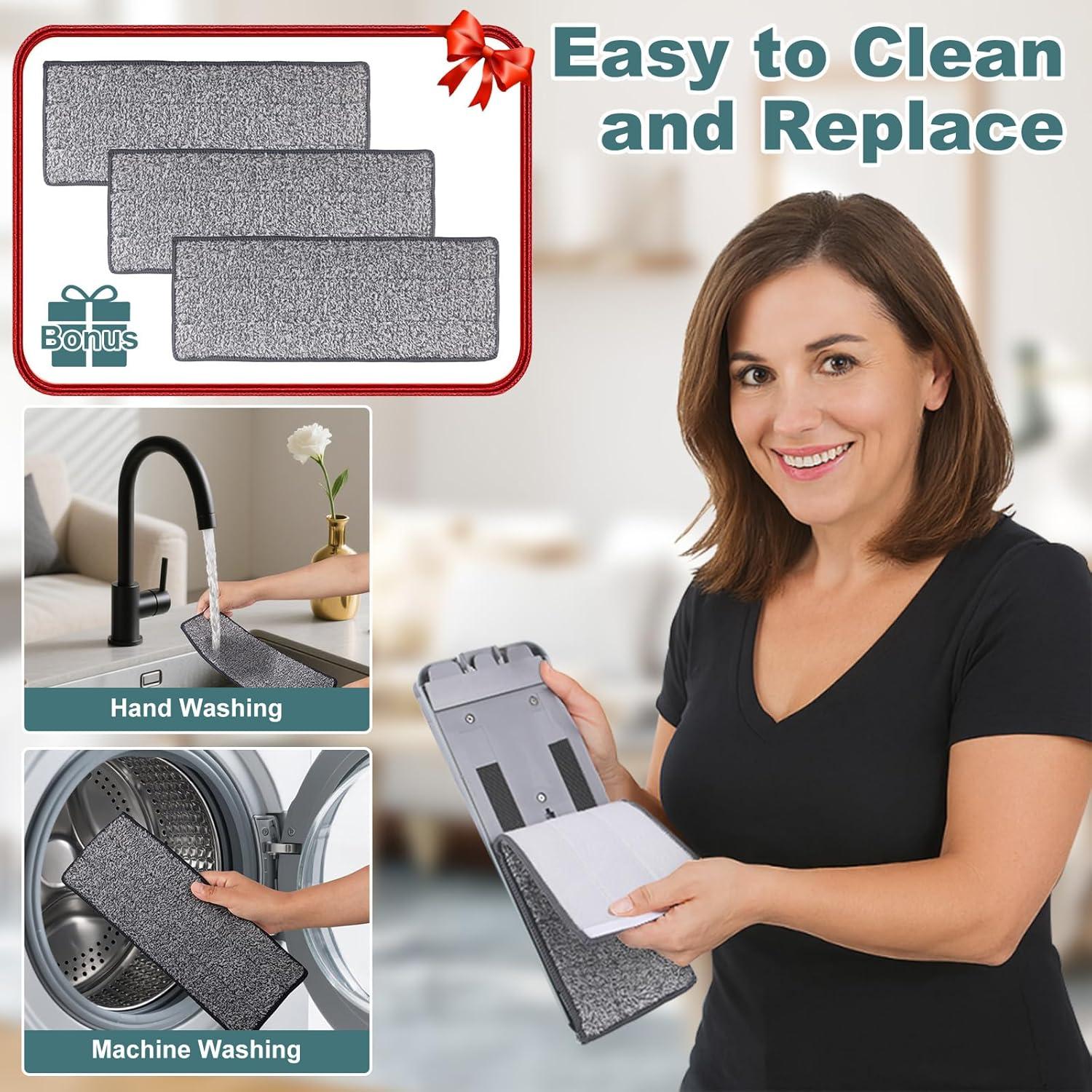 imageFlat Mop with 3 Pads Microfiber Mops for Floor Cleaning Adjustable Handle 2949 Dust Mop for Hardwood Floors Wet Dry Use on Laminate Wood Tile Vinyl Wall Mopping Bathroom Kitchen Household SuppliesMedium