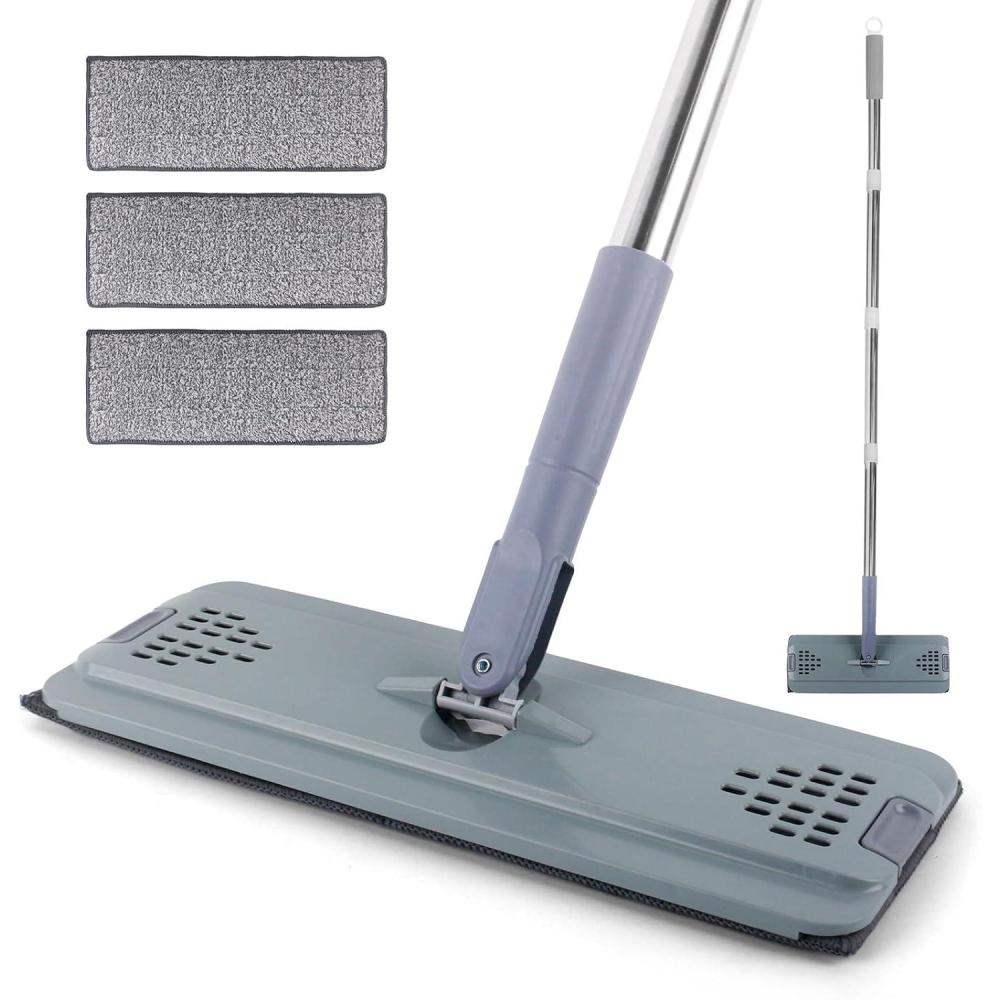 imageFlat Mop with 3 Pads Microfiber Mops for Floor Cleaning Adjustable Handle 2949 Dust Mop for Hardwood Floors Wet Dry Use on Laminate Wood Tile Vinyl Wall Mopping Bathroom Kitchen Household SuppliesMedium