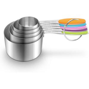 imageStainless Steel Measuring Cups 5 PCS Nesting Measuring Cups Set with EasyRead Markings ampamp Ring Metal Scoops for Dry Liquid IngredientsStackable Cup Measure Spoons for Baking Cooking Kitchen Gadgets