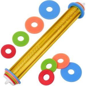 imageAdjustable Rolling Pins for Baking Stainless Steel Rolling Pin with Thickness Rings Metal Dough Roller for Fondant Cookies Pastry Pizza Pasta Measuring Rolling Pin Baking Tools for Cake Baker GoldGold