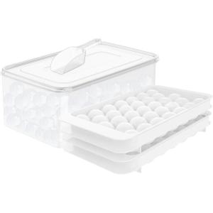 image:imageWIBIMEN Round Ice Cube Tray 25 cm x 66 Pieces Ice Cubes for Freezer with Container Mini Circle Ice Cube Tray Ball Mould Ice Cooling Tea and Coffee 2 Trays 1 Container amp Scoop White