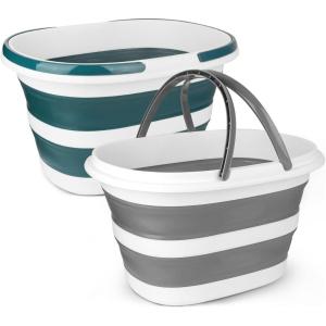 image:image28L Large Collapsible Mop Bucket with Handle for Cleaning Silicone Portable Pet Bathtub for Puppy Small Dogs Cats Foldable Laundry Basket Hamper Clothes Storage Bin Space Saving Design for RV HomeGraygreen