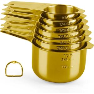 image:imageStainless Steel Measuring Cups Set of 7 Stackable Measure Cups Kitchen Gadgets for Cooking Baking Supplies Tools Nesting Metal Cup Spoons Easy to Read Markings for Dry amp Liquid Measurements BakerGold